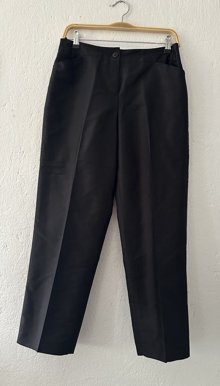 NWT Talbots Pure Silk Doupioni Pants Size 4 Black Dress Straight Trousers Lined